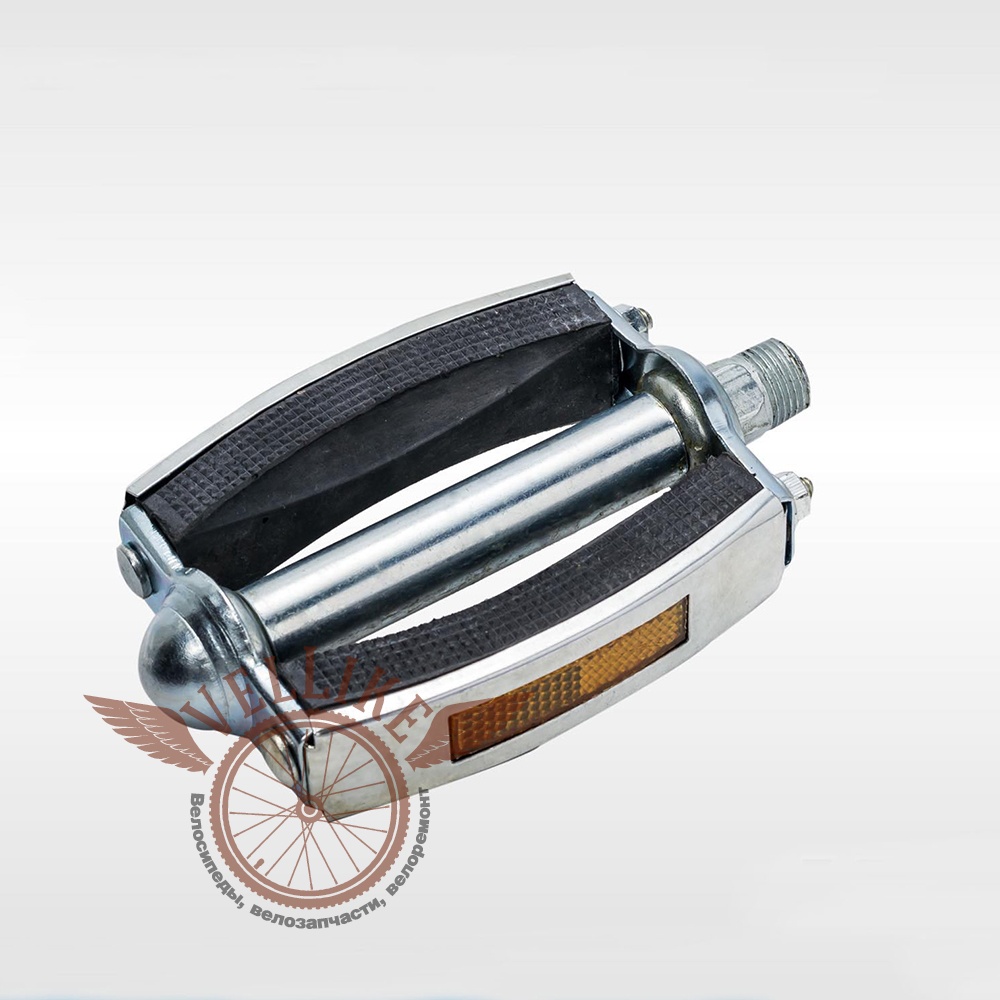 Педаль метало-резиновая, овальная, в метал. окантовке, c подшипниками, с резьбой М14х1,25, с катафотами